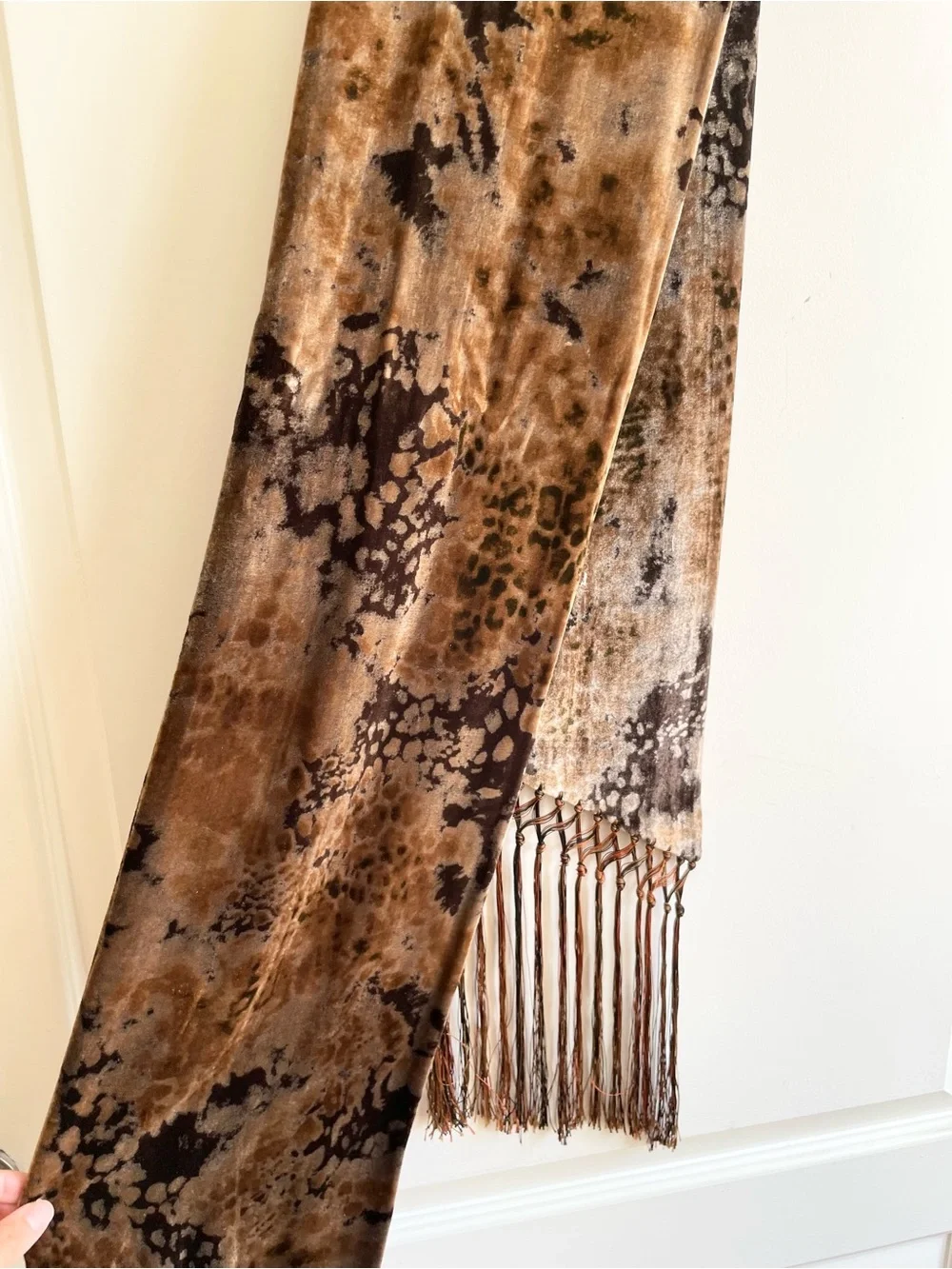 Womens Velvet Burnout Fringe Scarf Velvet Silk 65” Made In Italy Evening Opera